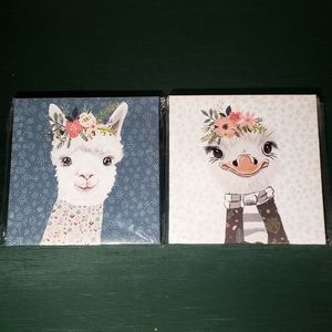 2pk Cute Ostrich & Llama Floral Canvas Art